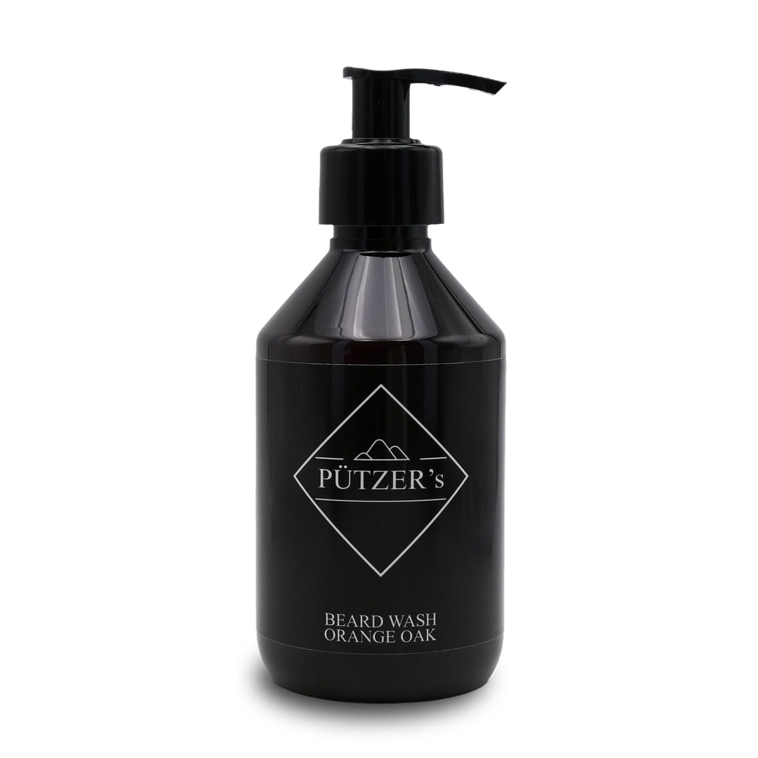 Bartshampoo Orange Oak in schwarzer Flasche mit Spender zur effektiven und milden Reinigung, Beseitigung von Bartschuppen und mit Orangenduft