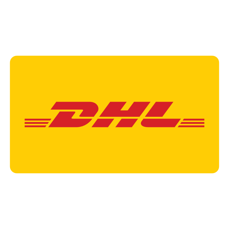 DHL logo with red text on a yellow background