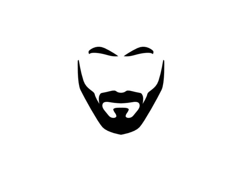Minimalistic beard and eyebrow graphic on a white background.